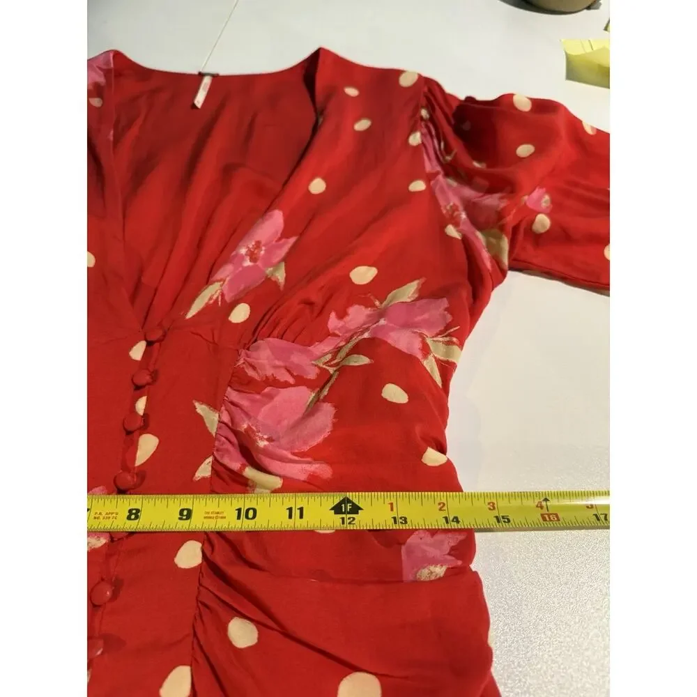 Free People Women's Sz M Strawberry Combo Floral Date Night Mini Dress Feminine